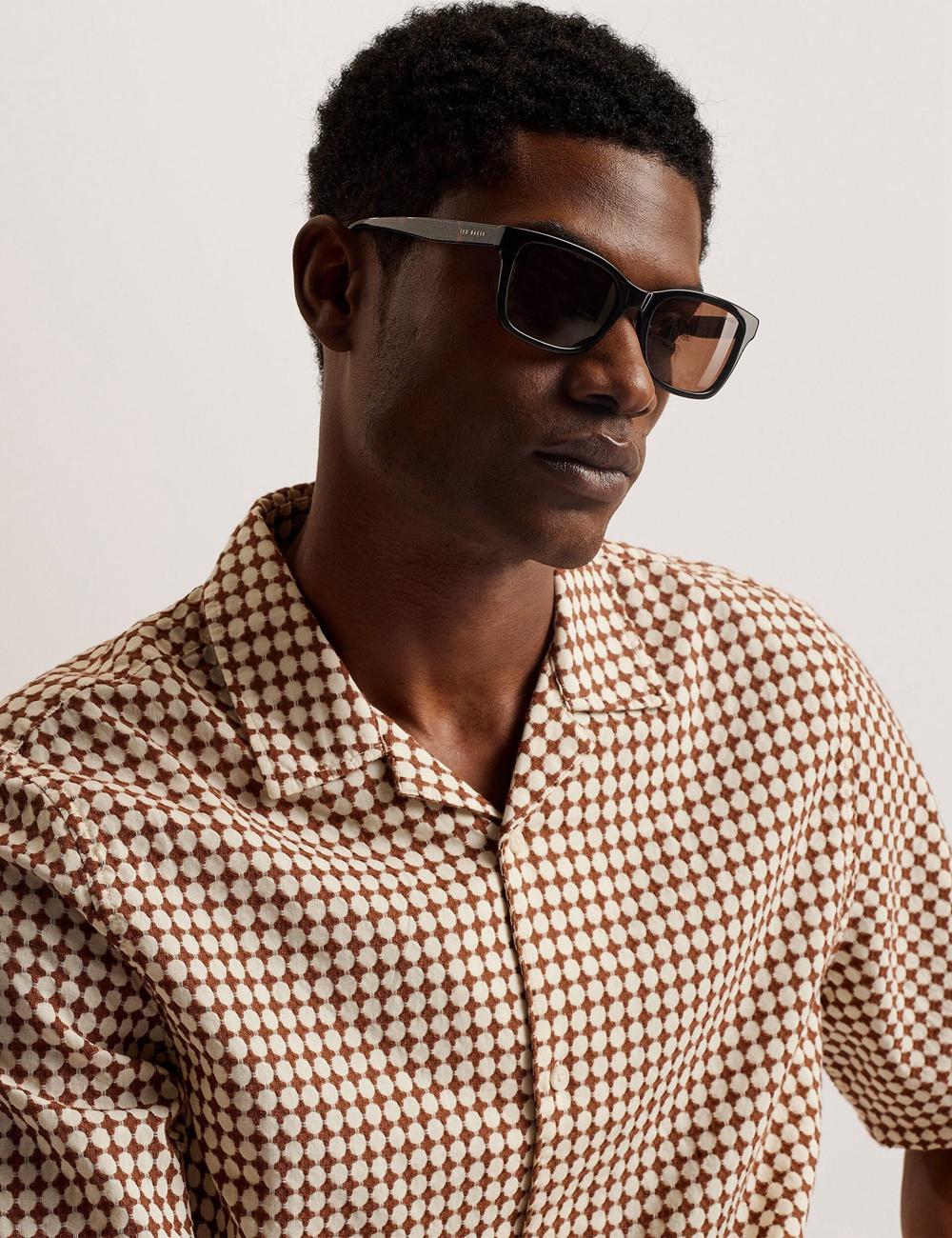 Brown Ted Baker OISE - Textured Grid Cotton Short Sleeve Men Casual Shirts | Ireland  1583-EDWVL