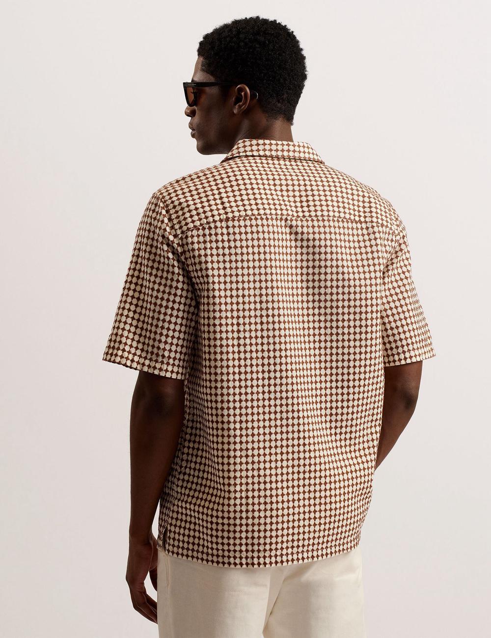 Brown Ted Baker OISE - Textured Grid Cotton Short Sleeve Men Casual Shirts | Ireland  1583-EDWVL