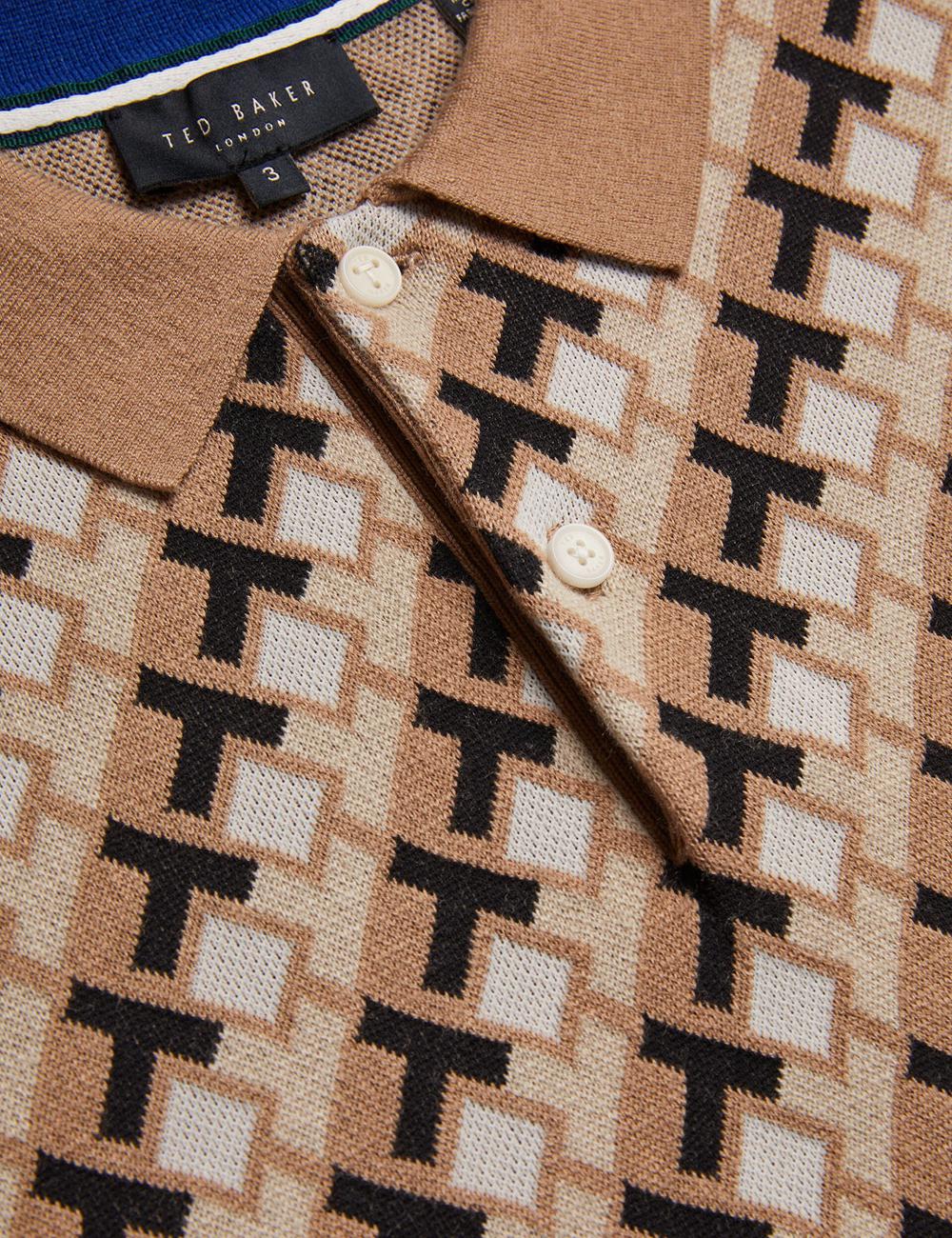 Brown Ted Baker SEFERRY - Interlocking T Jacquard Knitted Men Polos Shirts | Ireland  2468-PZNDR