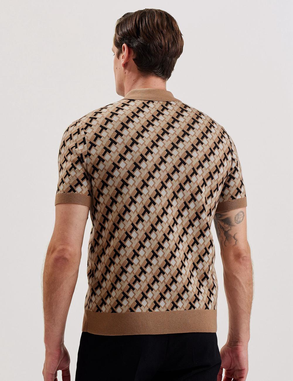 Brown Ted Baker SEFERRY - Interlocking T Jacquard Knitted Men Polos Shirts | Ireland  2468-PZNDR