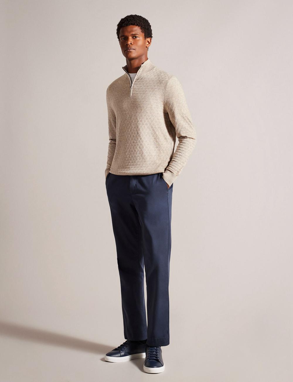 Camel Ted Baker KURNLE - T Knit Half Zip Funnel Neck Men Jumpers | Ireland  2903-YEPFD