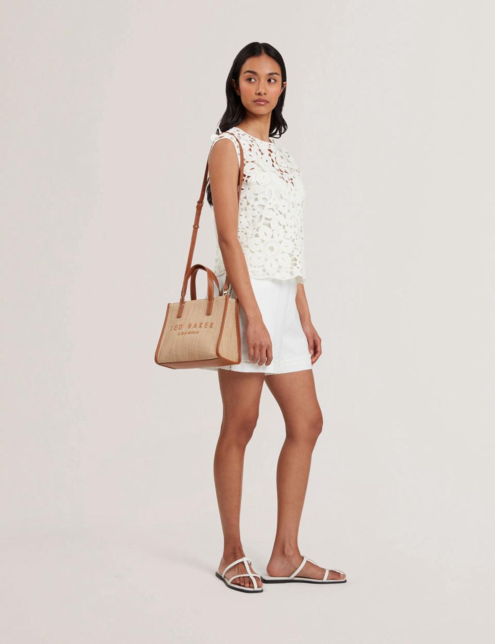 Camel Ted Baker PAOLINA - Faux Raffia PU Trim Small Women Tote Bags | Ireland  3729-ZHCFT
