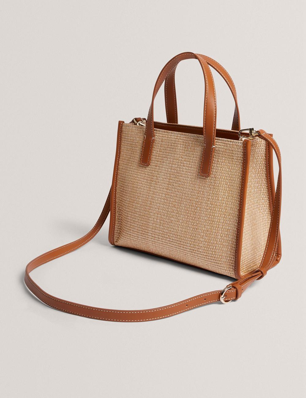 Camel Ted Baker PAOLINA - Faux Raffia PU Trim Small Women Tote Bags | Ireland  3729-ZHCFT