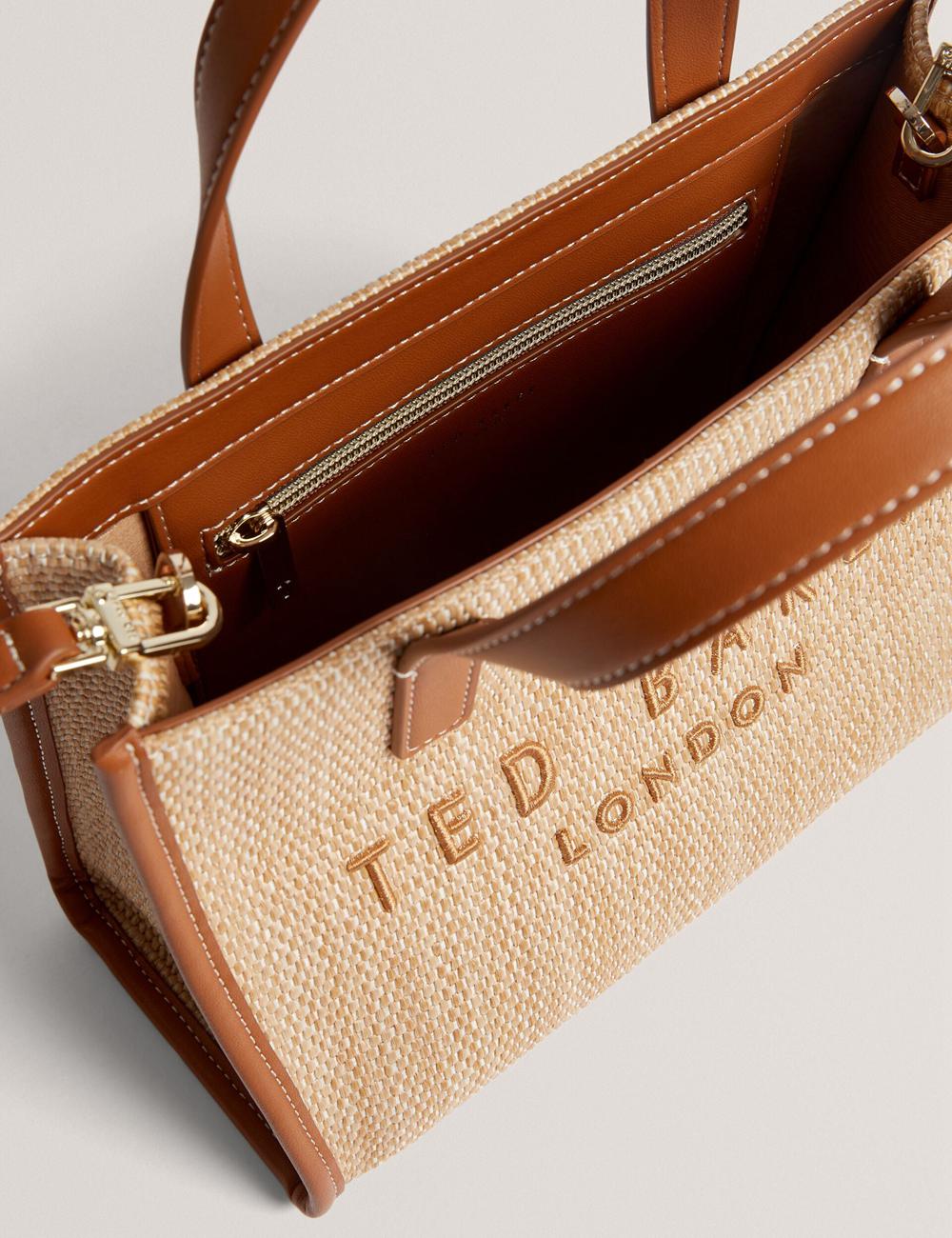 Camel Ted Baker PAOLINA - Faux Raffia PU Trim Small Women Tote Bags | Ireland  3729-ZHCFT