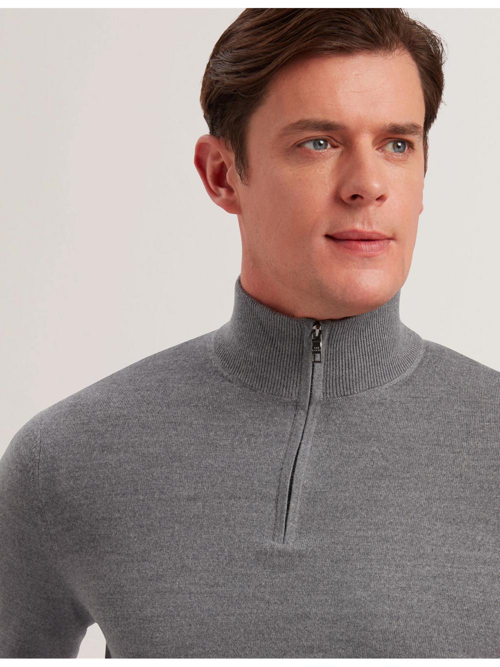 Charcoal Ted Baker LIMEHAS - Wool Quarter Zip Funnel Neck Men Jumpers | Ireland  0376-YRGWV