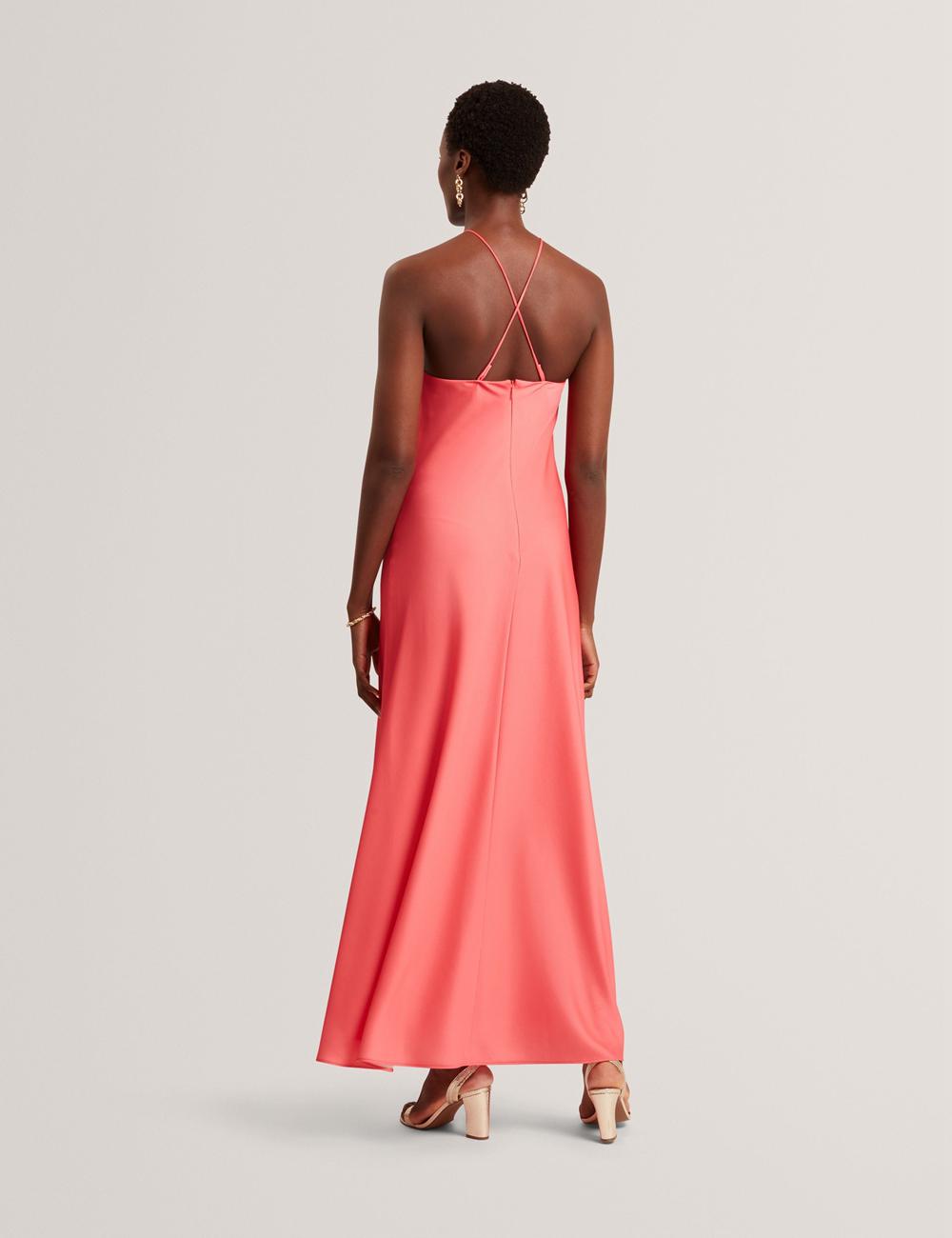 Coral Ted Baker AJIMA - Floral Graphic Halter Neck Satin Women Maxi Dresses | Ireland  0758-JDPGQ