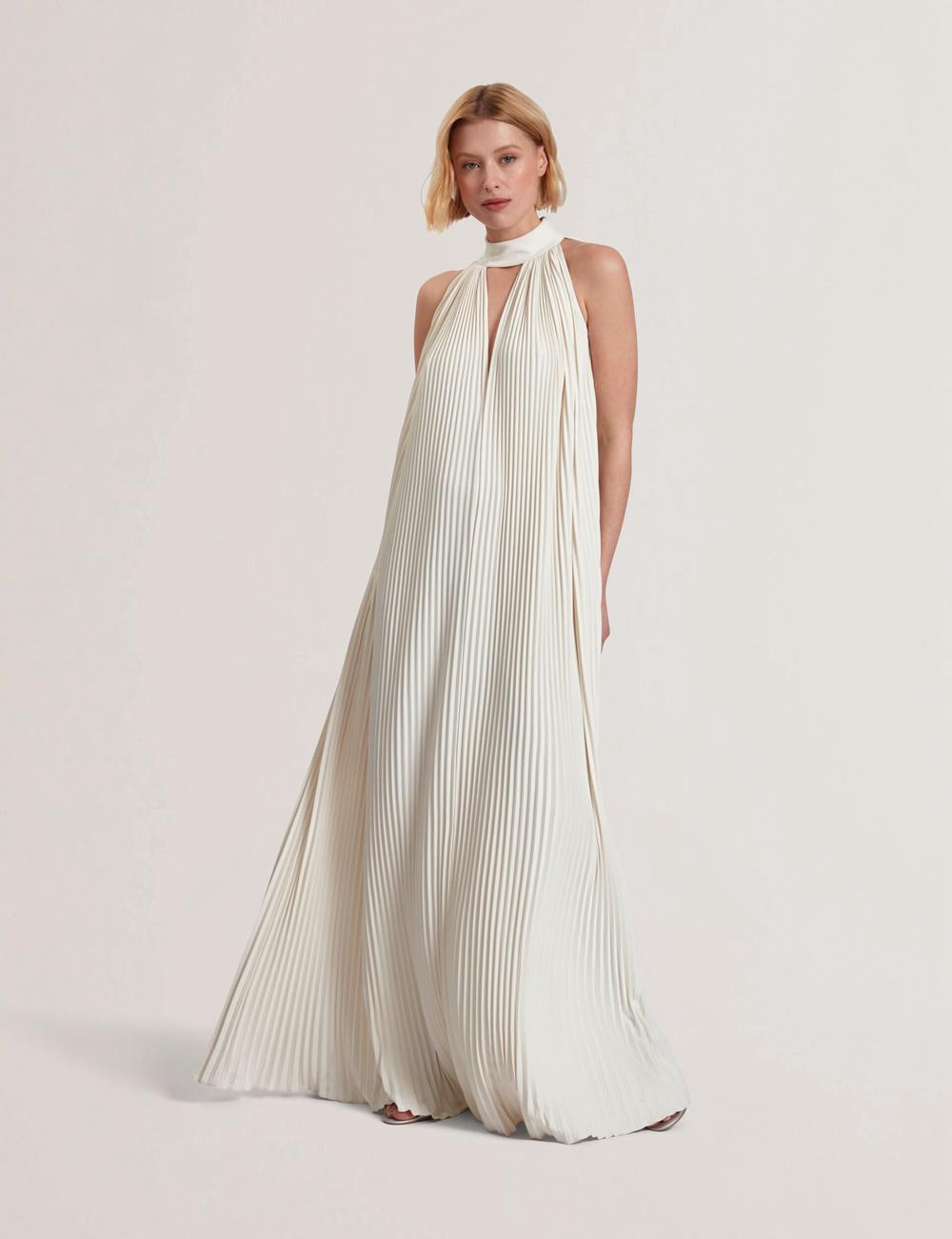 Coral Ted Baker AKALA - Halter Neck Keyhole Detail Pleated Women Maxi Dresses | Ireland  8417-FBKWS