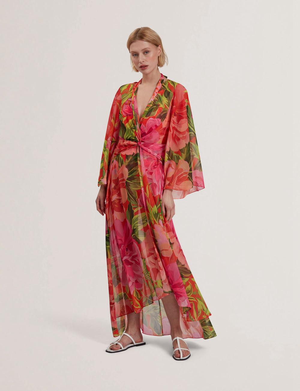Coral Ted Baker DDARCIS - Floral Twisted Waist Maxi Beach Women Cover Ups | Ireland  0125-CWAPY