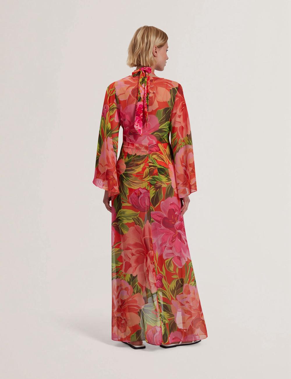 Coral Ted Baker DDARCIS - Floral Twisted Waist Maxi Beach Women Cover Ups | Ireland  0125-CWAPY