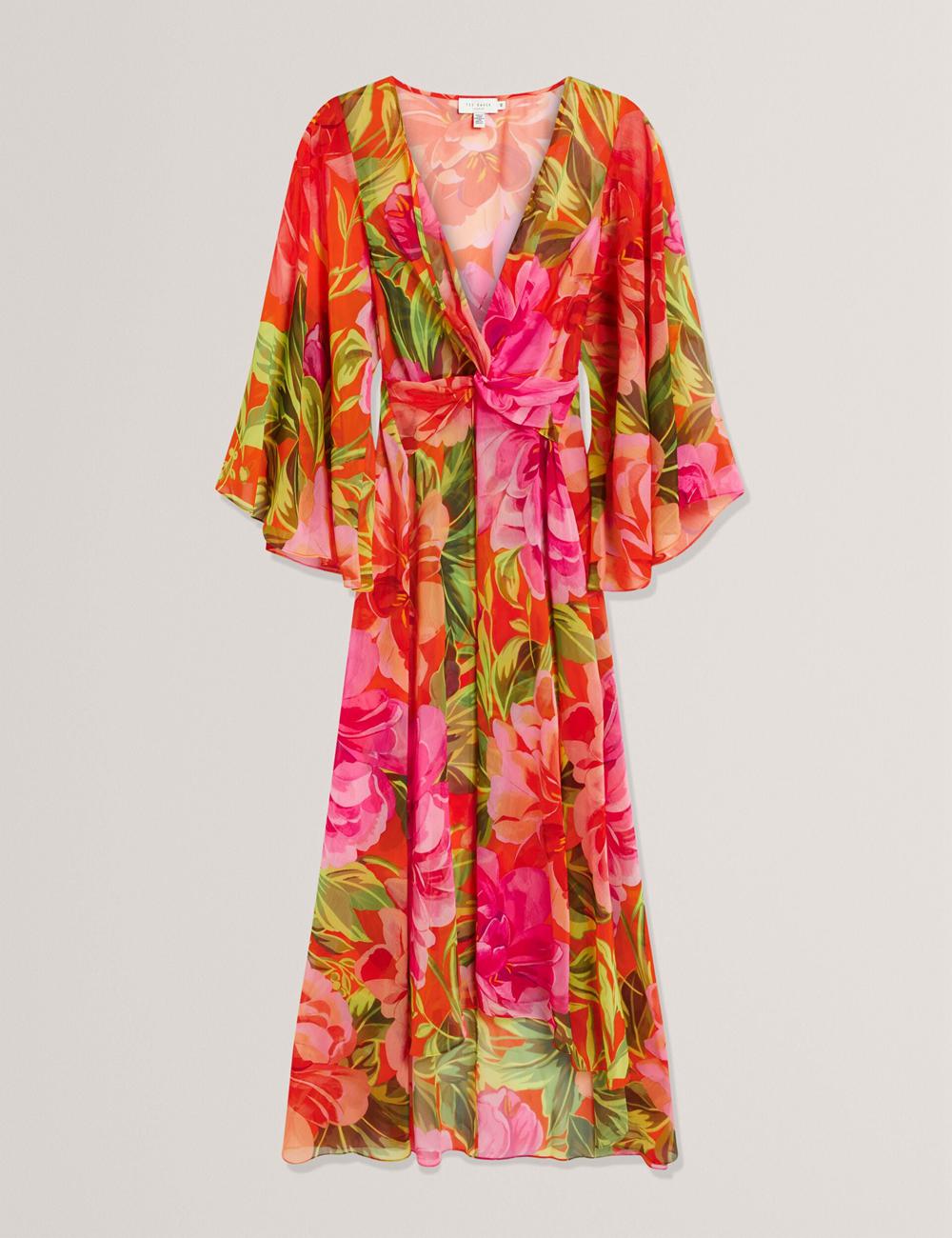 Coral Ted Baker DDARCIS - Floral Twisted Waist Maxi Beach Women Cover Ups | Ireland  0125-CWAPY