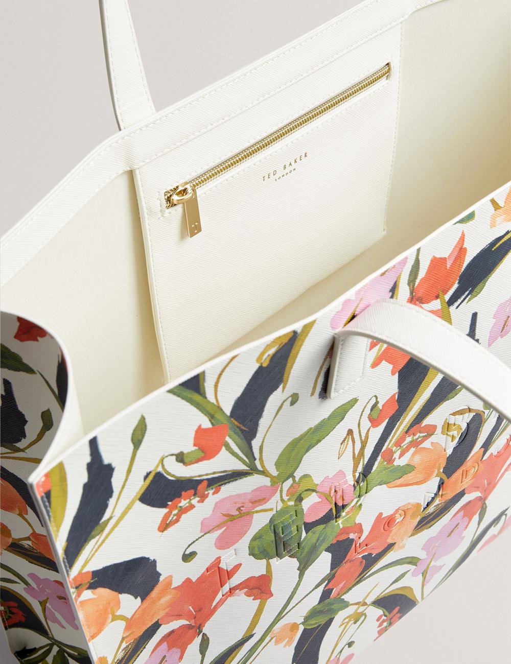 Cream Ted Baker FLORISH - Floral Print PU Leather Wide Women Tote Bags | Ireland  5316-XPGYU