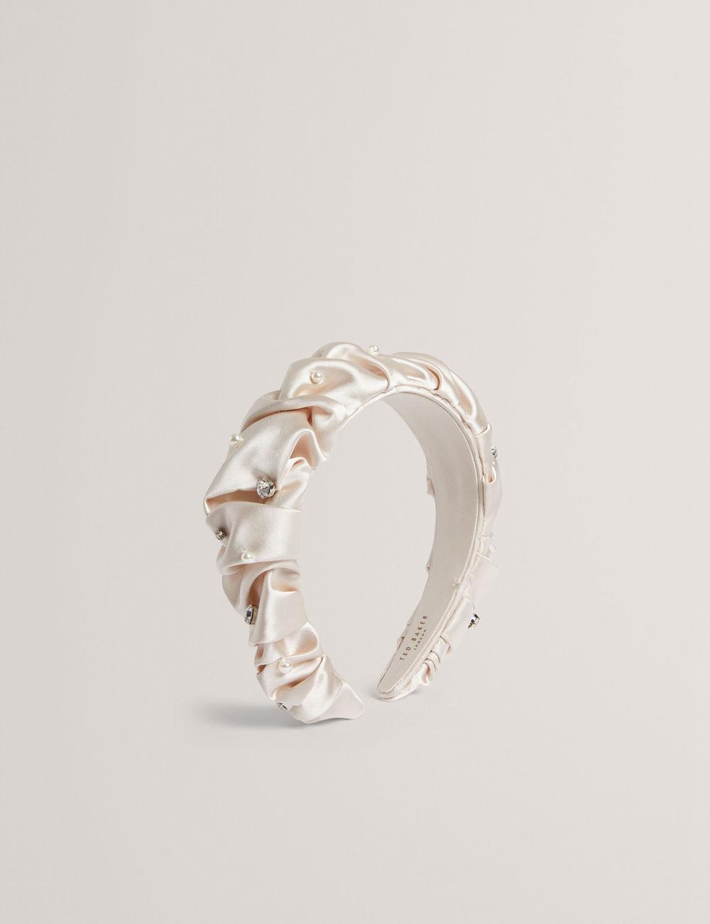 Cream Ted Baker MELLSI - Rhinestone Ruched Satin Women Headbands | Ireland  0321-UNWDX