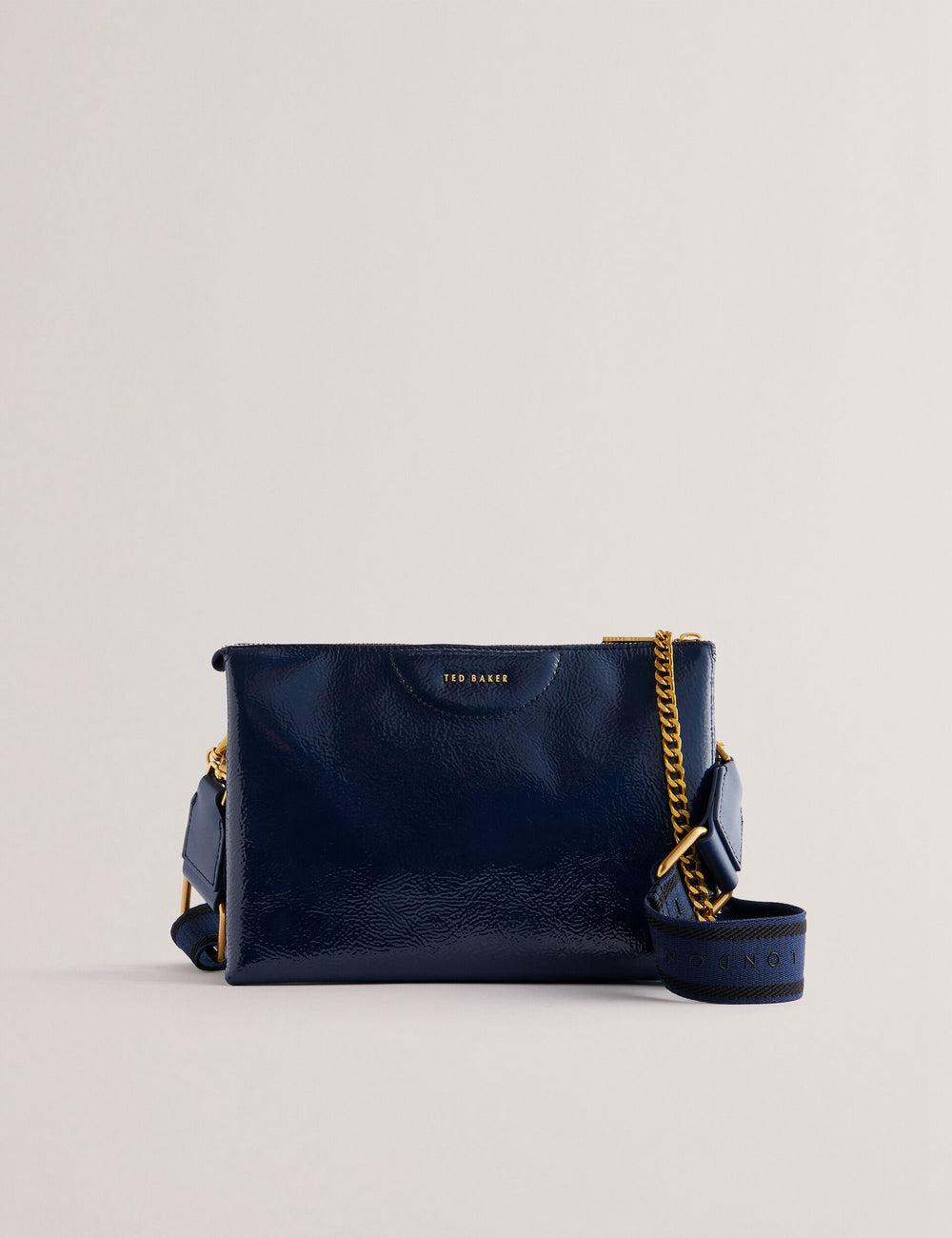 Dk-Blue Ted Baker ESILLE - Branded Webbing Patent Leather Women Crossbody Bags | Ireland  7832-XISBF