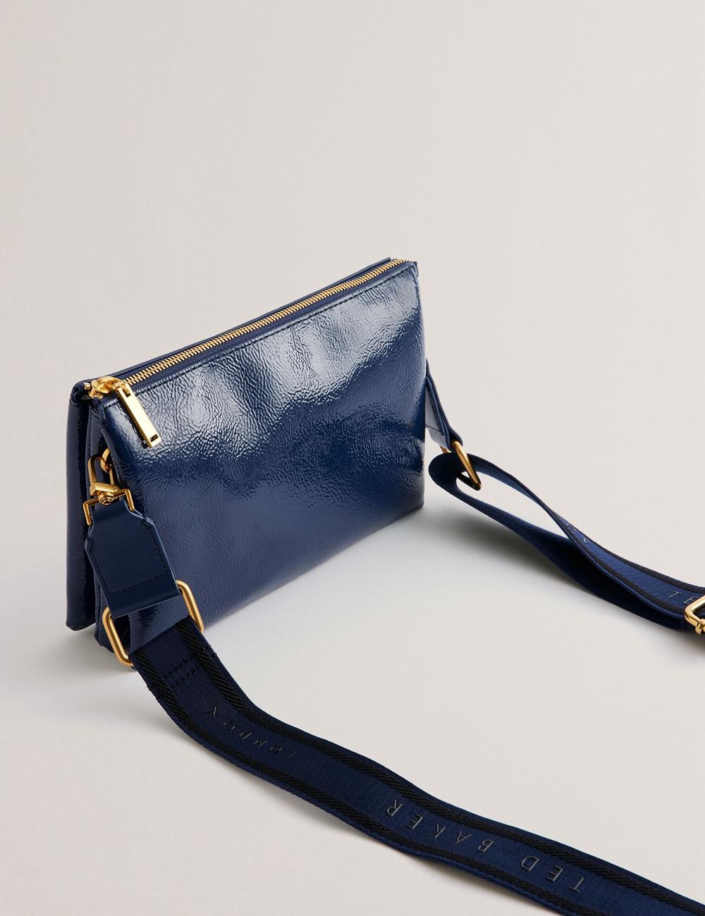 Dk-Blue Ted Baker ESILLE - Branded Webbing Patent Leather Women Crossbody Bags | Ireland  7832-XISBF