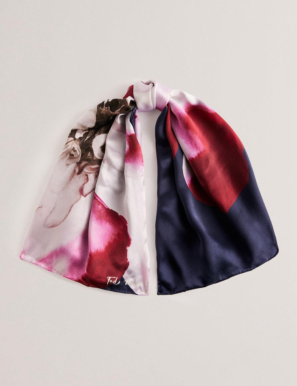 Dk-Blue Ted Baker JANICES - Placement Floral Print Silk Square Women Scarves | Ireland  5610-OKPWV