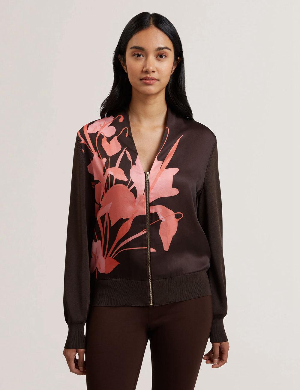 Dk-Brown Ted Baker MATIINA - Printed Front Zip-Up Bomber Women Cardigans | Ireland  4506-SIWCK