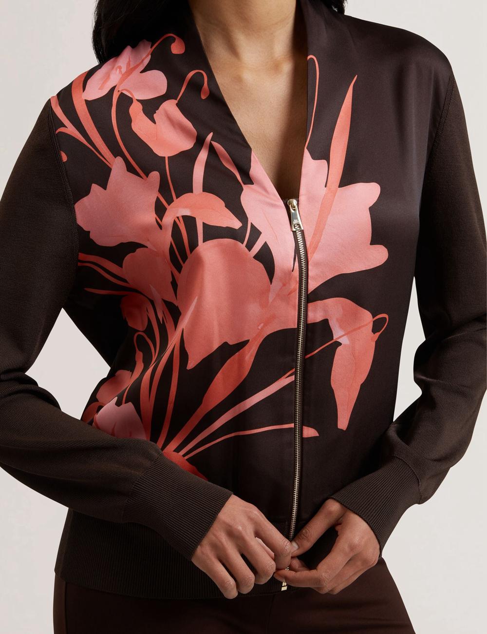 Dk-Brown Ted Baker MATIINA - Printed Front Zip-Up Bomber Women Cardigans | Ireland  4506-SIWCK