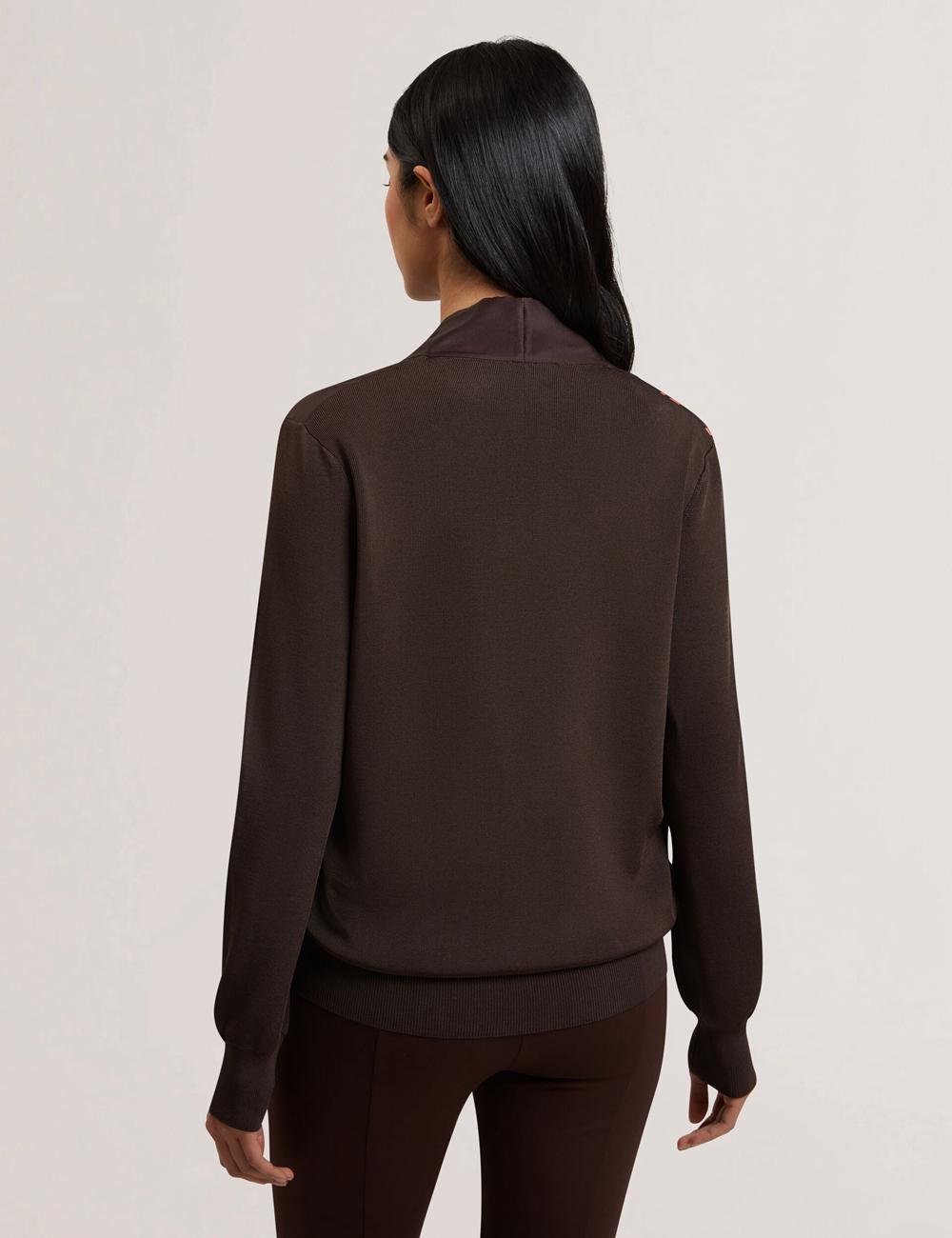 Dk-Brown Ted Baker MATIINA - Printed Front Zip-Up Bomber Women Cardigans | Ireland  4506-SIWCK
