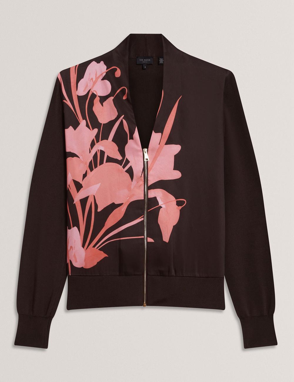 Dk-Brown Ted Baker MATIINA - Printed Front Zip-Up Bomber Women Cardigans | Ireland  4506-SIWCK