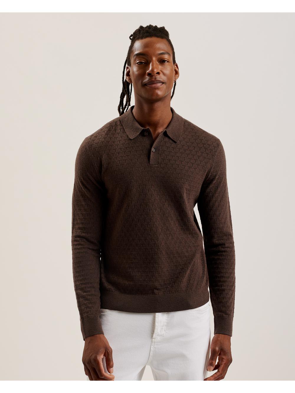 Dk-Brown Ted Baker MORAR - Long Sleeve T Stitch Knitted Men Jumpers | Ireland  1879-WQMAU
