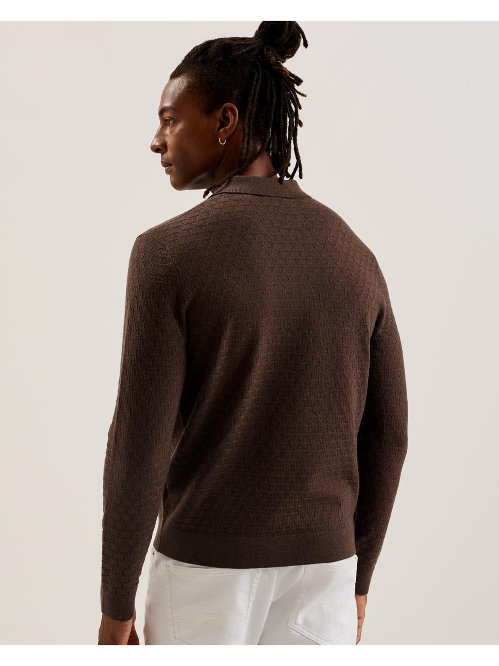 Dk-Brown Ted Baker MORAR - Long Sleeve T Stitch Knitted Men Jumpers | Ireland  1879-WQMAU