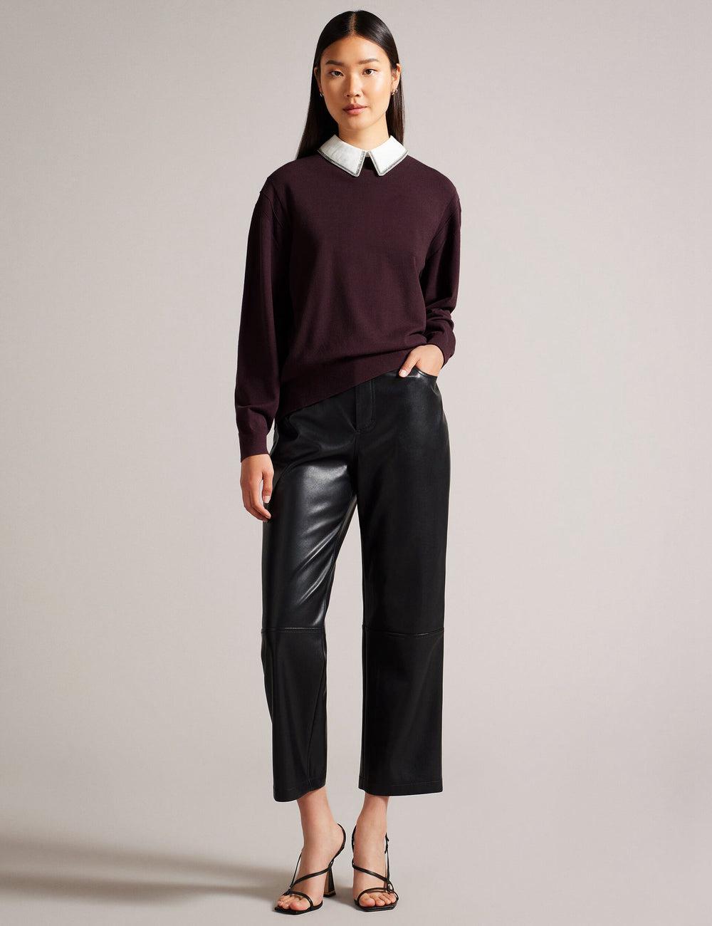 Dk-Brown Ted Baker PENNII - Mockable With Embellished Shirt Collar Women Jumpers | Ireland  1382-UDZLT