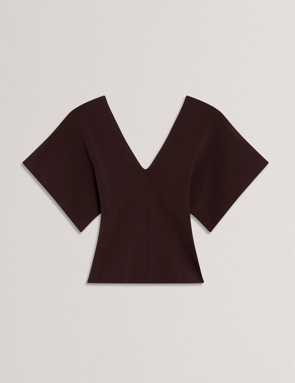 Dk-Brown Ted Baker REGINAH - Wide Short Sleeve V-Neck Knitted Women Tops | Ireland  5674-IFTPK