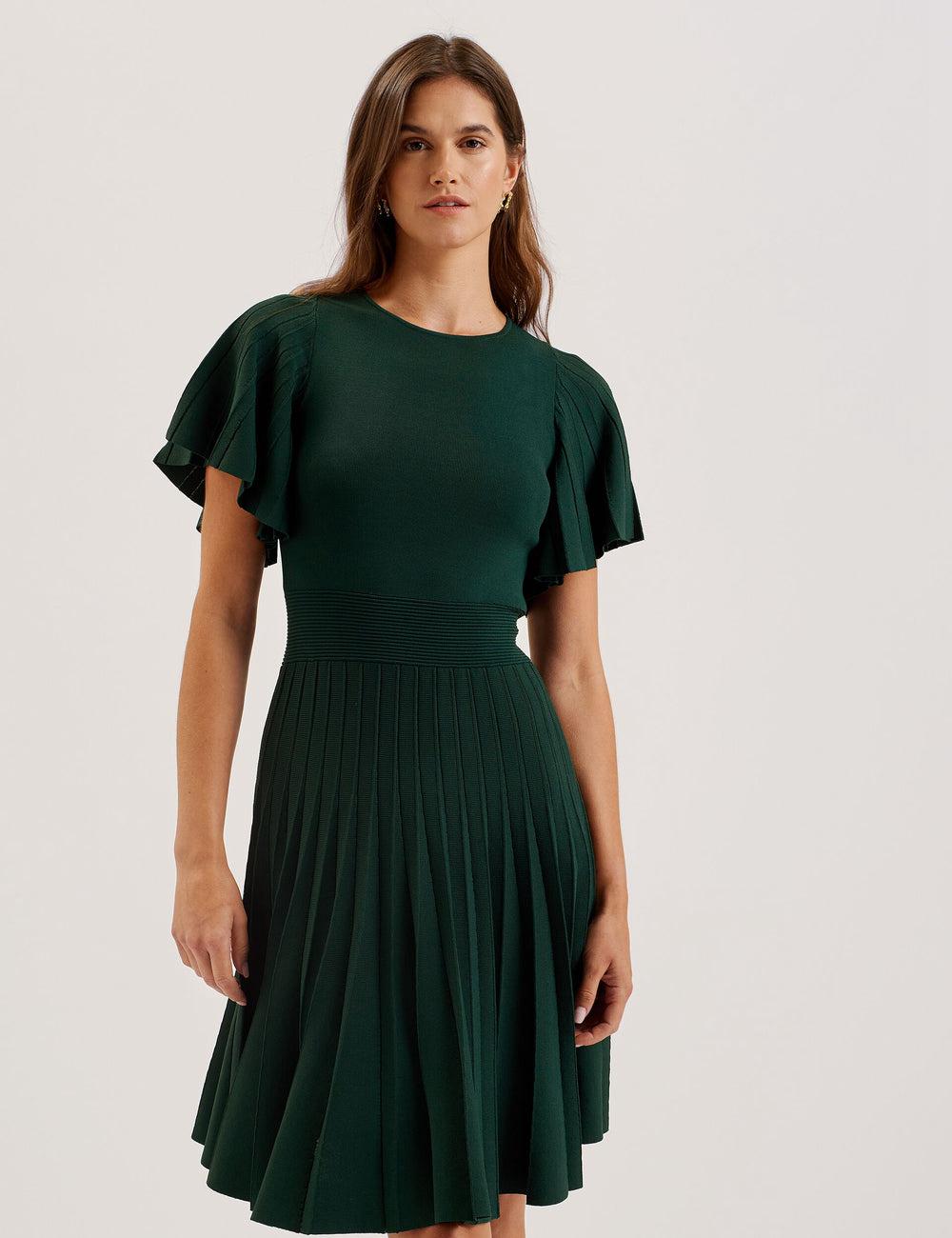 Dk-Green Ted Baker ALENHA - Knitted Angel Sleeve Women Mini Dresses | Ireland  5720-XJPQB