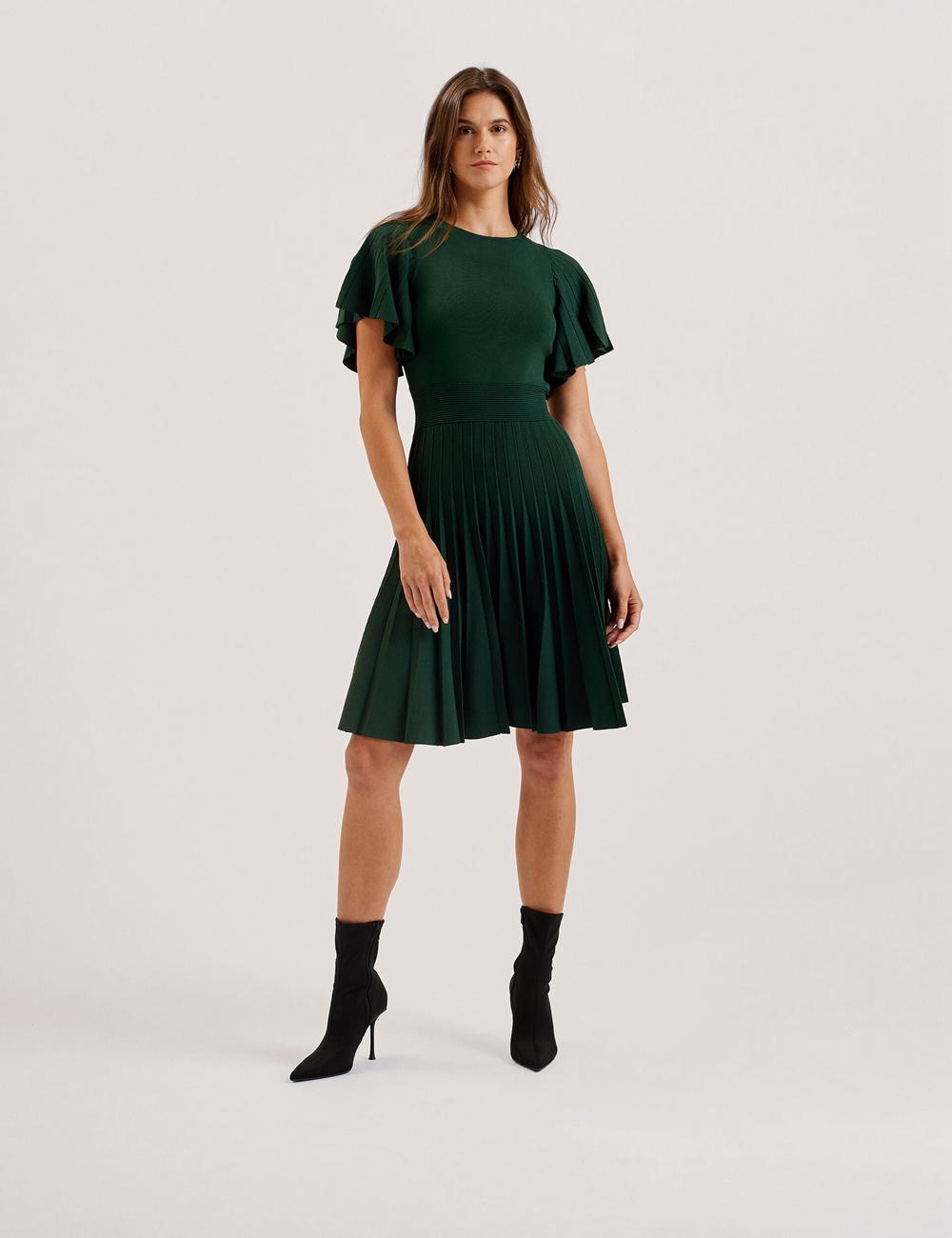 Dk-Green Ted Baker ALENHA - Knitted Angel Sleeve Women Mini Dresses | Ireland  5720-XJPQB