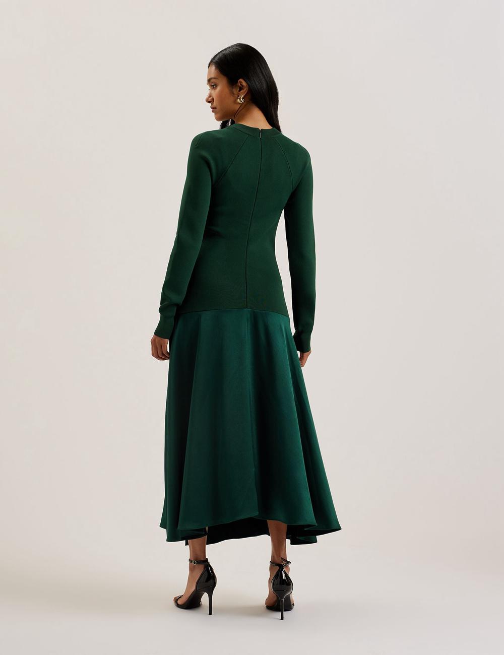 Dk-Green Ted Baker ALFEIOS - Long Sleeve Satin Skirt Women Midi Dresses | Ireland  9748-UNFZS