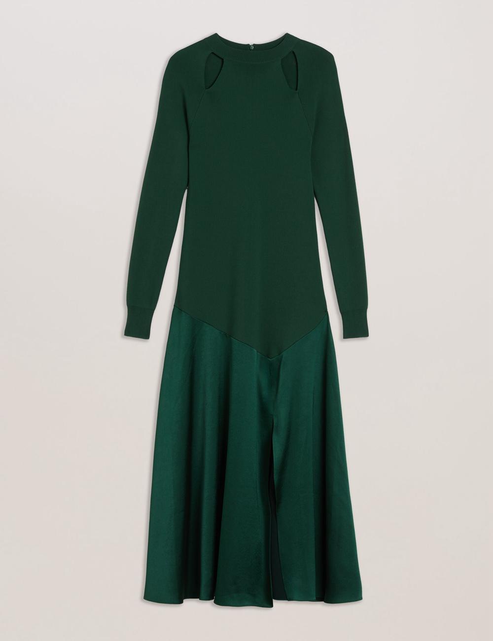 Dk-Green Ted Baker ALFEIOS - Long Sleeve Satin Skirt Women Midi Dresses | Ireland  9748-UNFZS