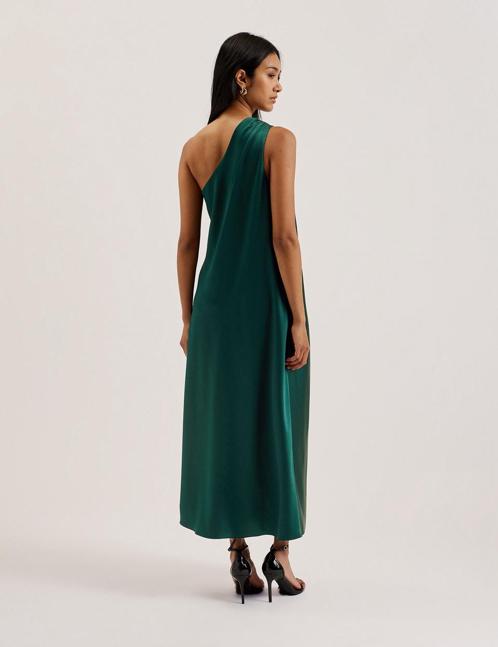 Dk-Green Ted Baker MELGAR - Satin One Shoulder Women Midi Dresses | Ireland  2096-ZIJAD