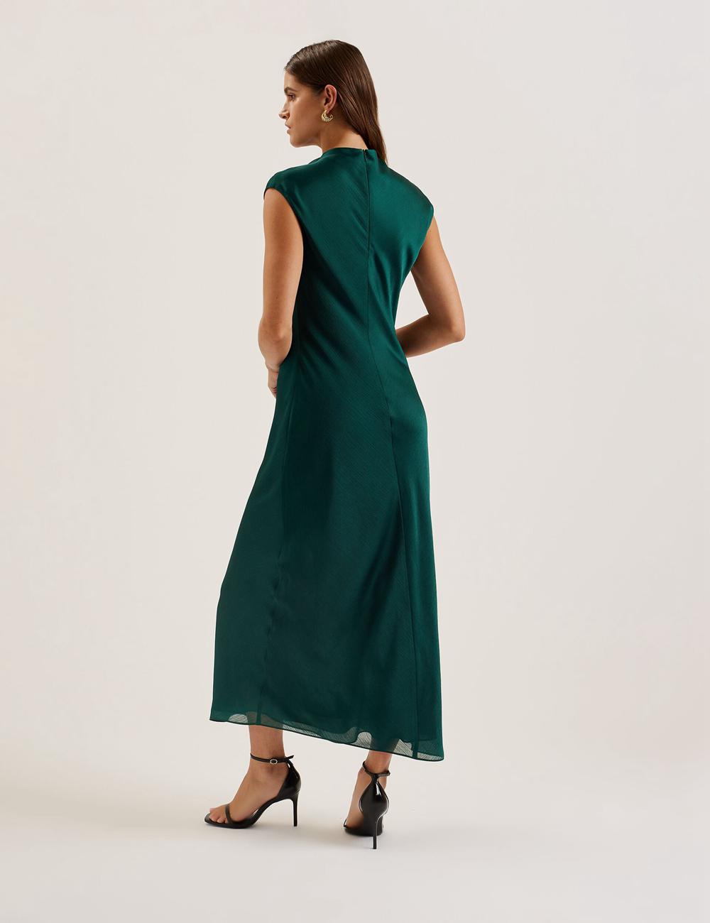 Dk-Green Ted Baker RIMINI - Chiffon Drape Neck Detail Women Maxi Dresses | Ireland  0819-PKTJD
