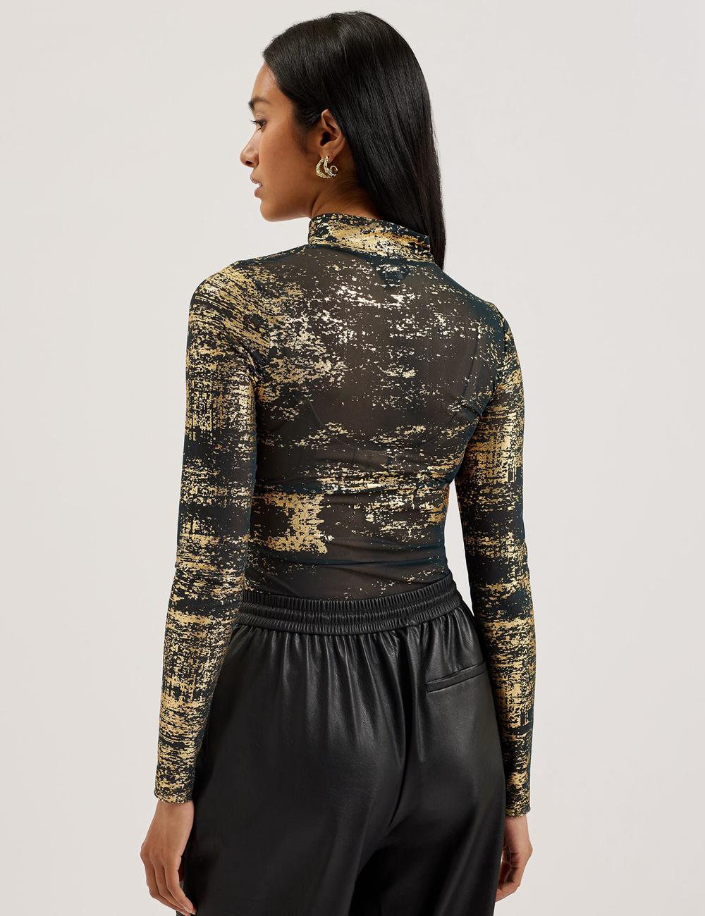 Dk-Green Ted Baker SOFIY - Foil Print High Neck Mesh Top Women Jumpers | Ireland  4726-HAWDU