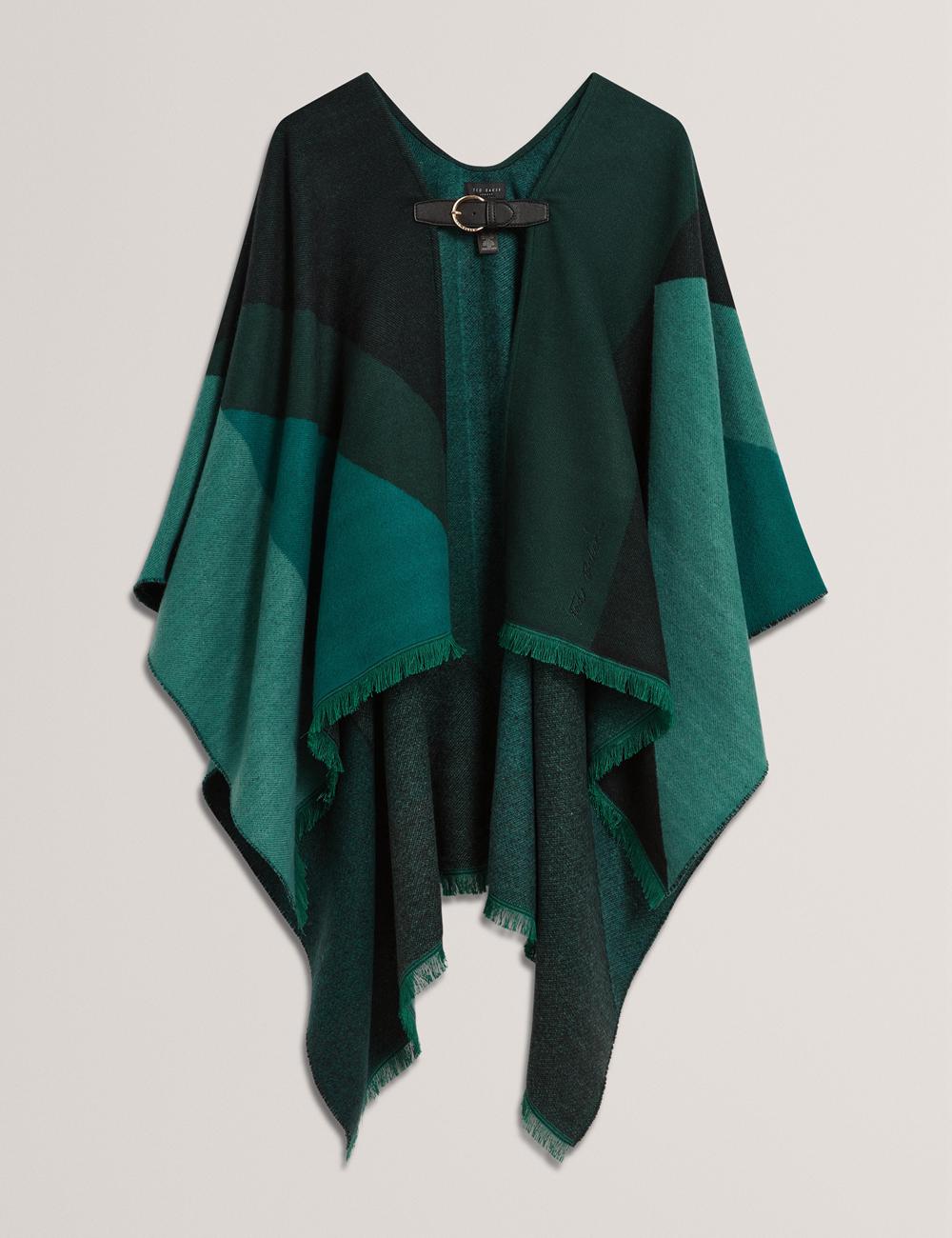 Dk-Green Ted Baker SUFFIA - Colour Block Buckled Woven Women Ponchos | Ireland  3685-PEKSO