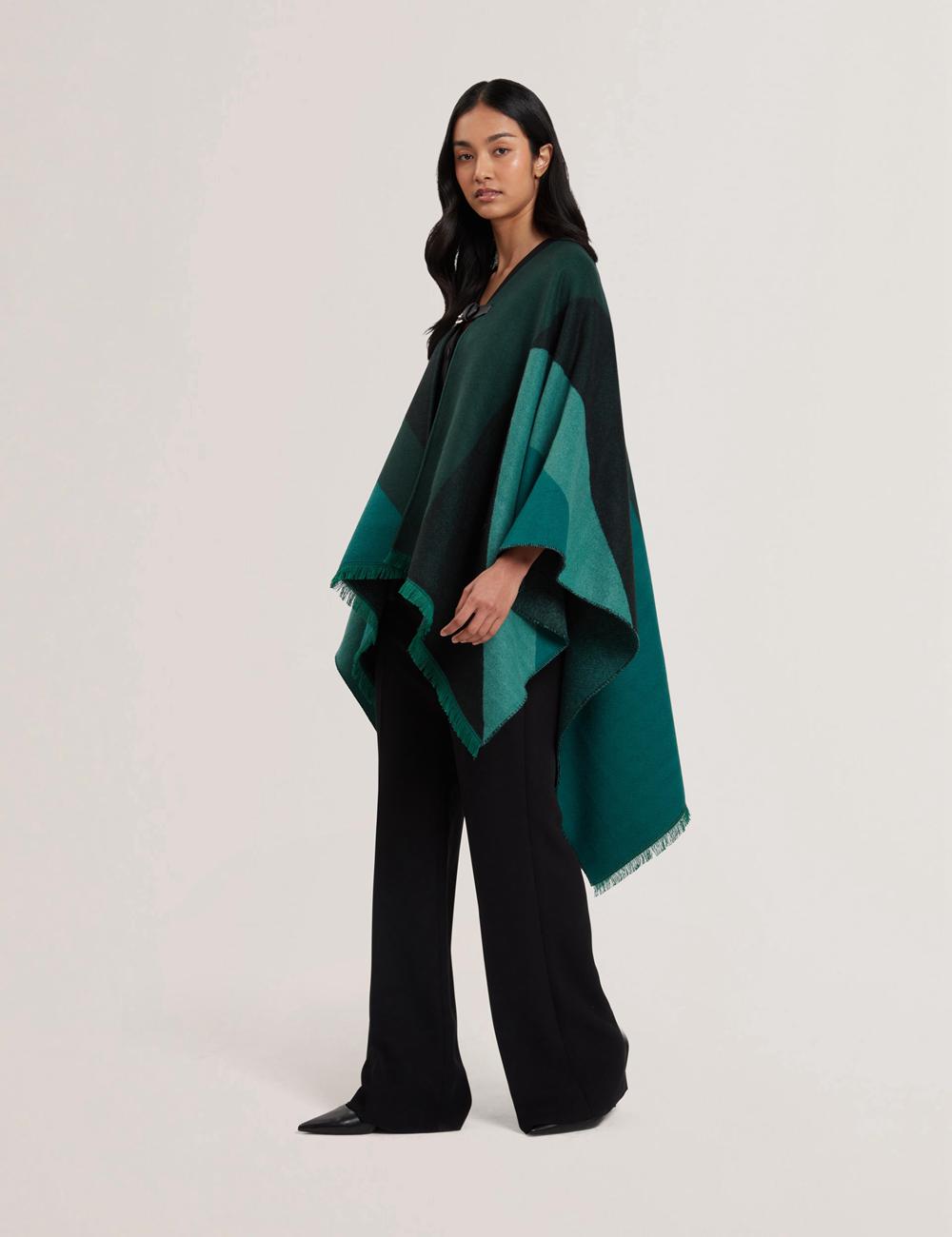 Dk-Green Ted Baker SUFFIA - Colour Block Buckled Woven Women Ponchos | Ireland  3685-PEKSO