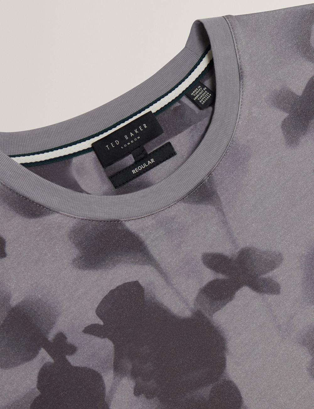 Dk-Grey Ted Baker DENNISS - Monochrome Floral Print Cotton Men T-Shirts | Ireland  8903-DRAGM