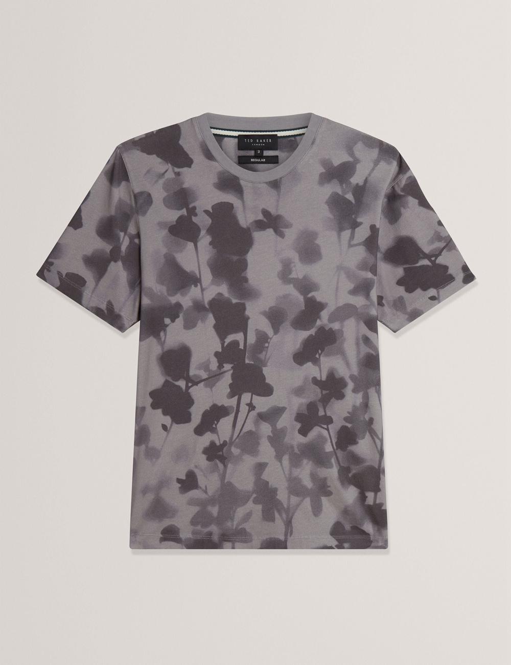 Dk-Grey Ted Baker DENNISS - Monochrome Floral Print Cotton Men T-Shirts | Ireland  8903-DRAGM