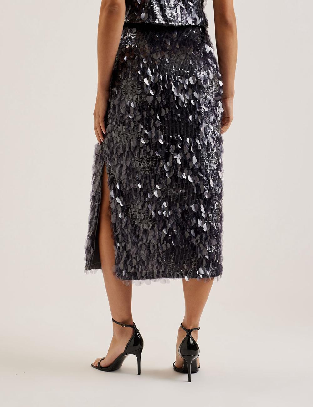 Dk-Grey Ted Baker DORIDA - Mixed Sequin With Slit Women Midi Skirts | Ireland  3640-ADOBS