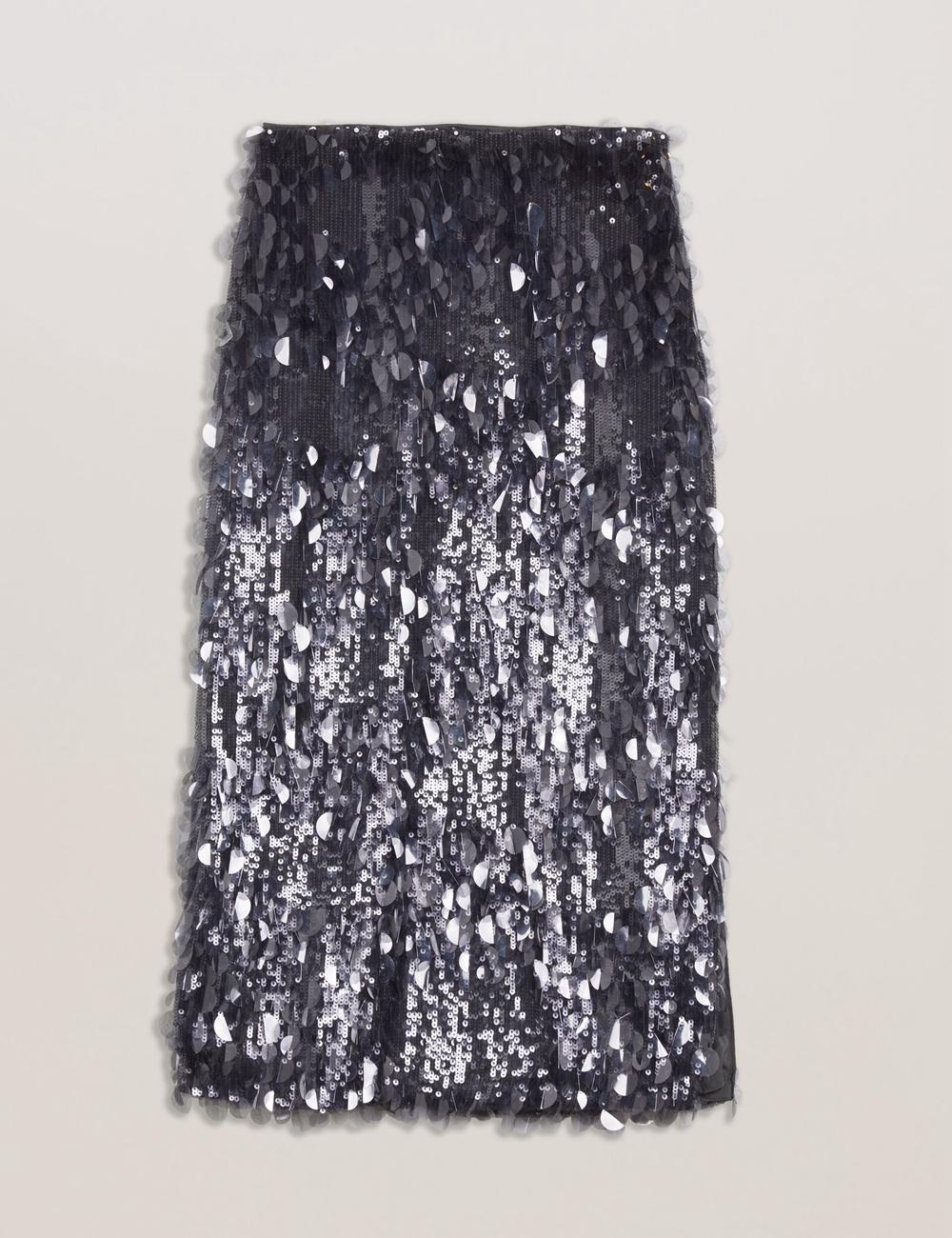 Dk-Grey Ted Baker DORIDA - Mixed Sequin With Slit Women Midi Skirts | Ireland  3640-ADOBS
