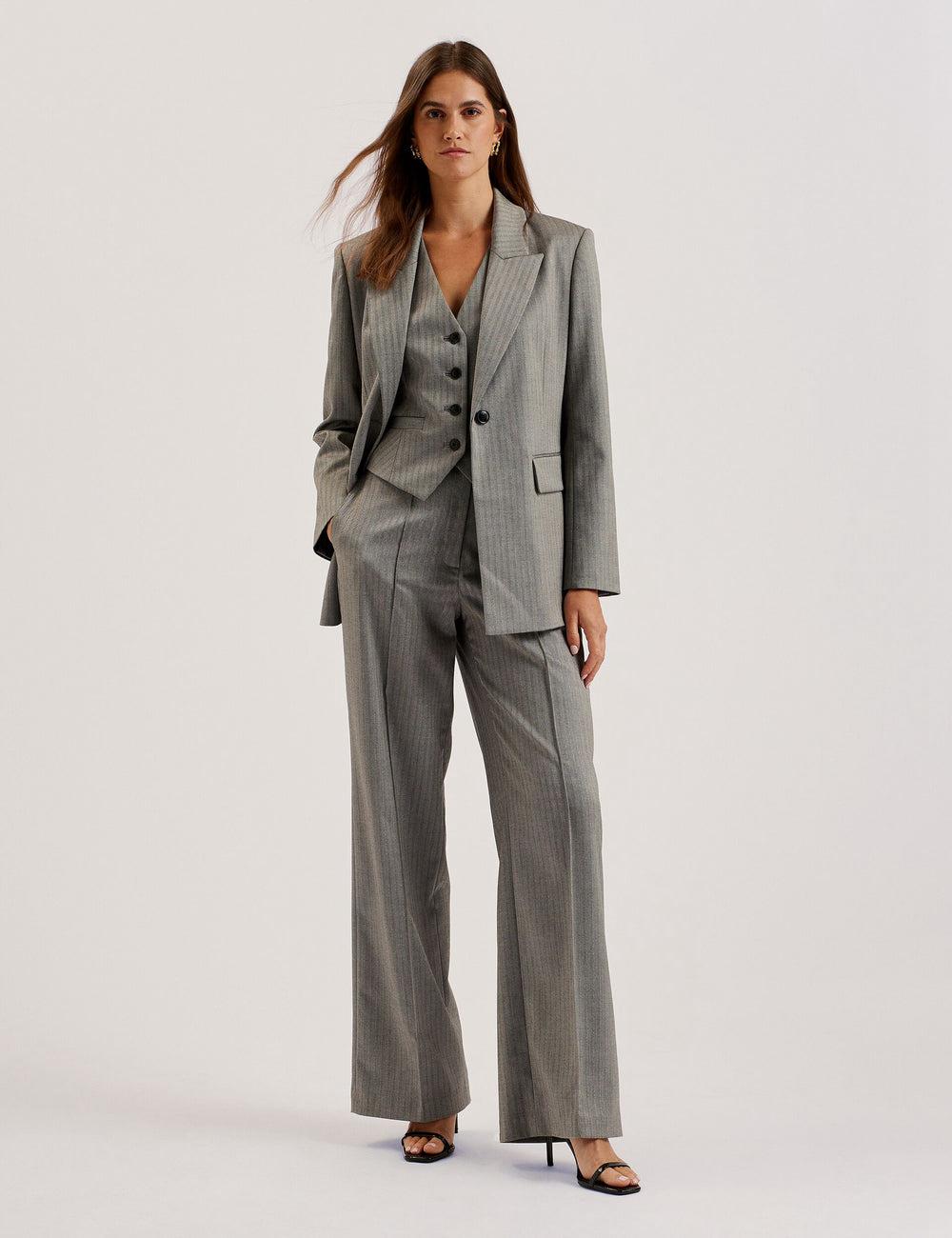 Dk-Grey Ted Baker KOAT - Herringbone Wide Leg Tailored Women Trousers | Ireland  6150-CTUQW