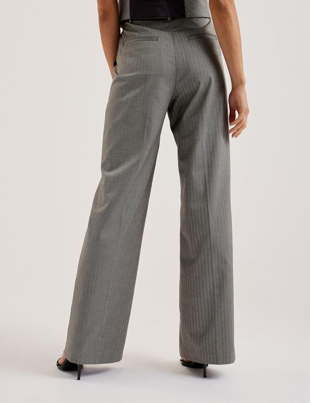 Dk-Grey Ted Baker KOAT - Herringbone Wide Leg Tailored Women Trousers | Ireland  6150-CTUQW