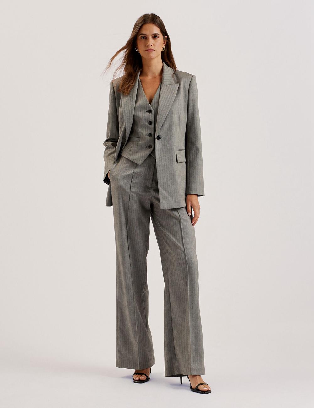 Dk-Grey Ted Baker KOAT - Herringbone Wide Leg Tailored Women Trousers | Ireland  6150-CTUQW