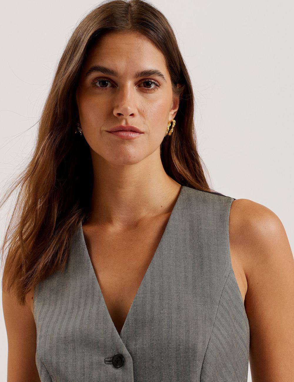 Dk-Grey Ted Baker KOAW - Herringbone Single Breasted Women Suit Waistcoat | Ireland  3164-CPFUM