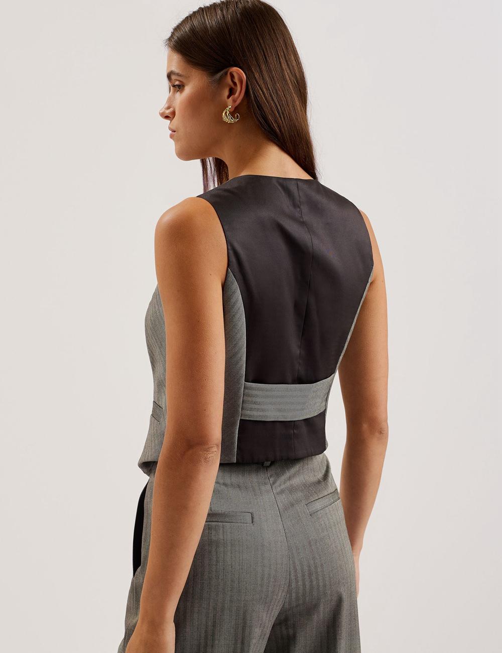Dk-Grey Ted Baker KOAW - Herringbone Single Breasted Women Suit Waistcoat | Ireland  3164-CPFUM