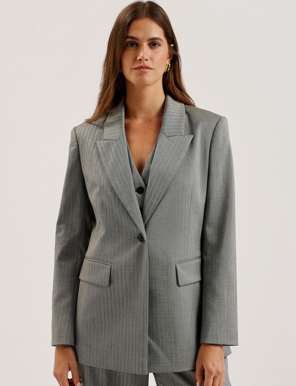 Dk-Grey Ted Baker KOA - Oversized Herringbone Single Breasted Women Blazers | Ireland  4371-TOQYR