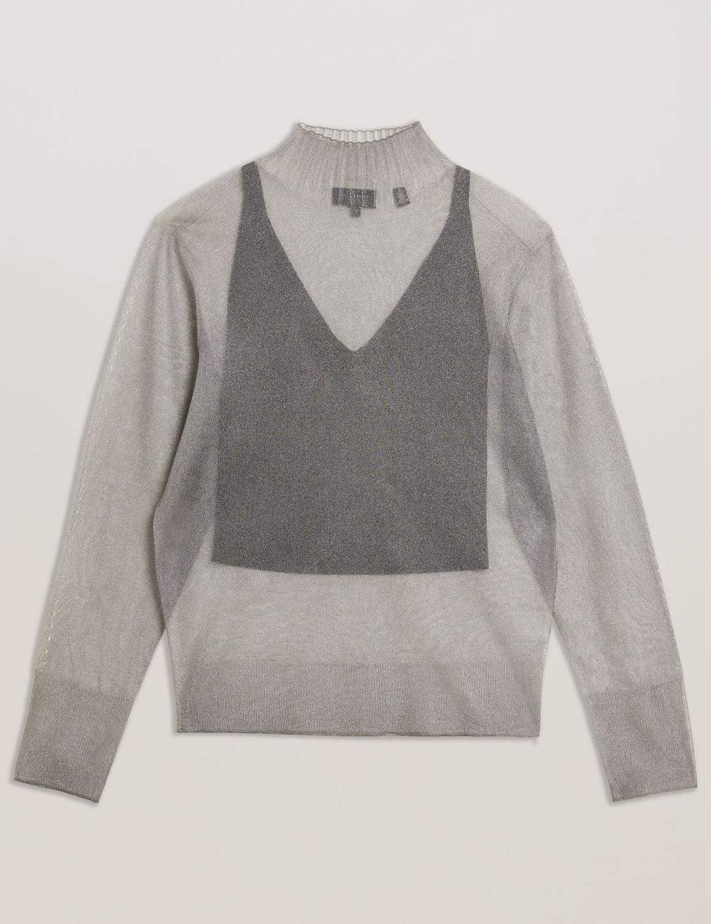 Dk-Grey Ted Baker TAYLAW - Shimmer Sheer Knit Funnel Neck Top Women Jumpers | Ireland  5146-BQZTK