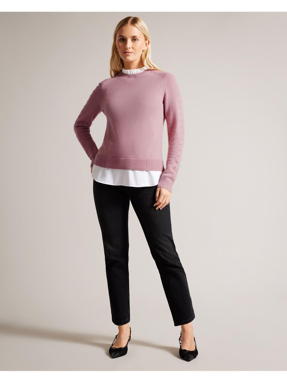 Dusky-Pink Ted Baker LISSIAH - Bobble Detail Shirt Hem Knitted Women Jumpers | Ireland  3296-VMSUP