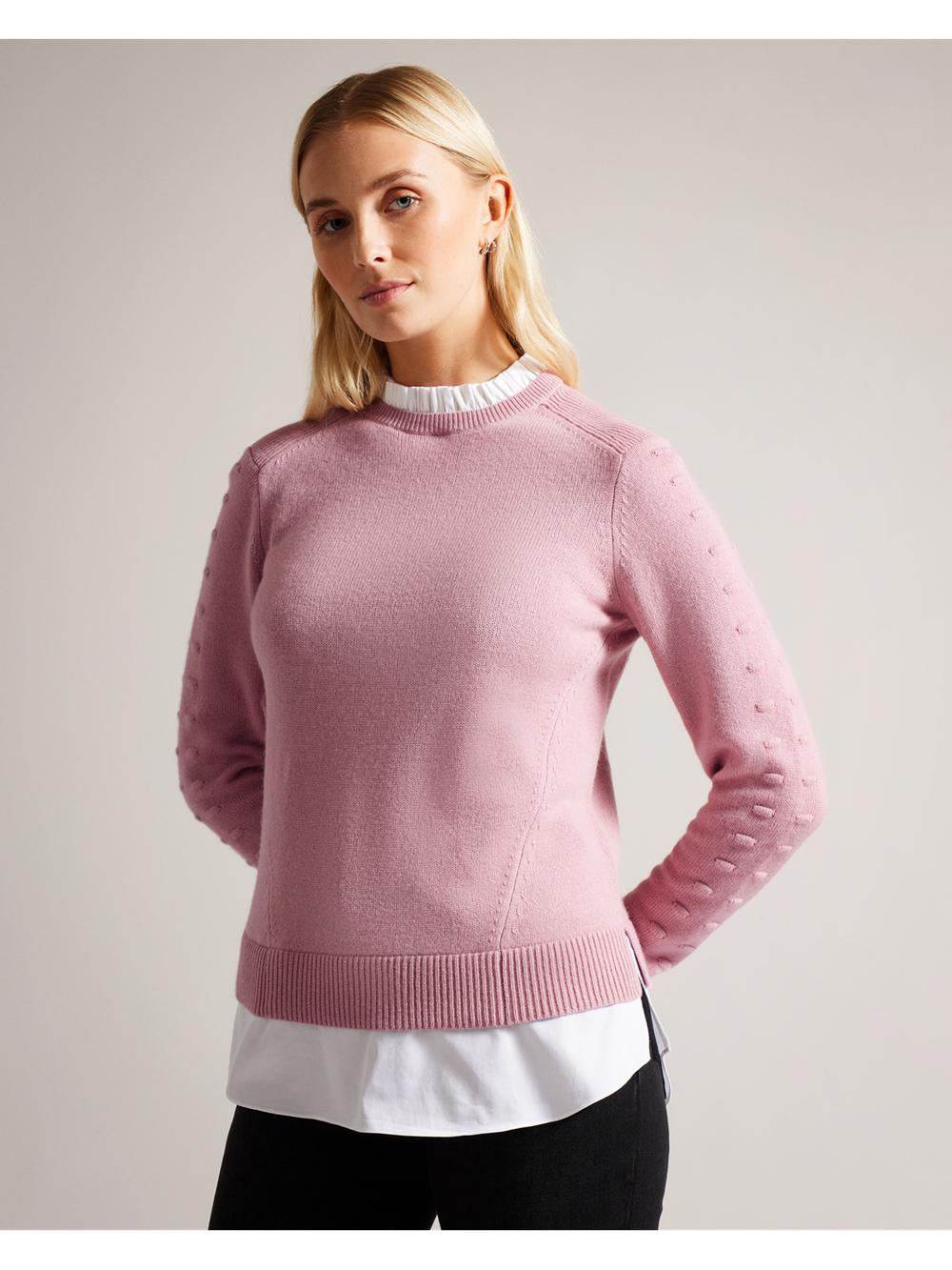 Dusky-Pink Ted Baker LISSIAH - Bobble Detail Shirt Hem Knitted Women Jumpers | Ireland  3296-VMSUP