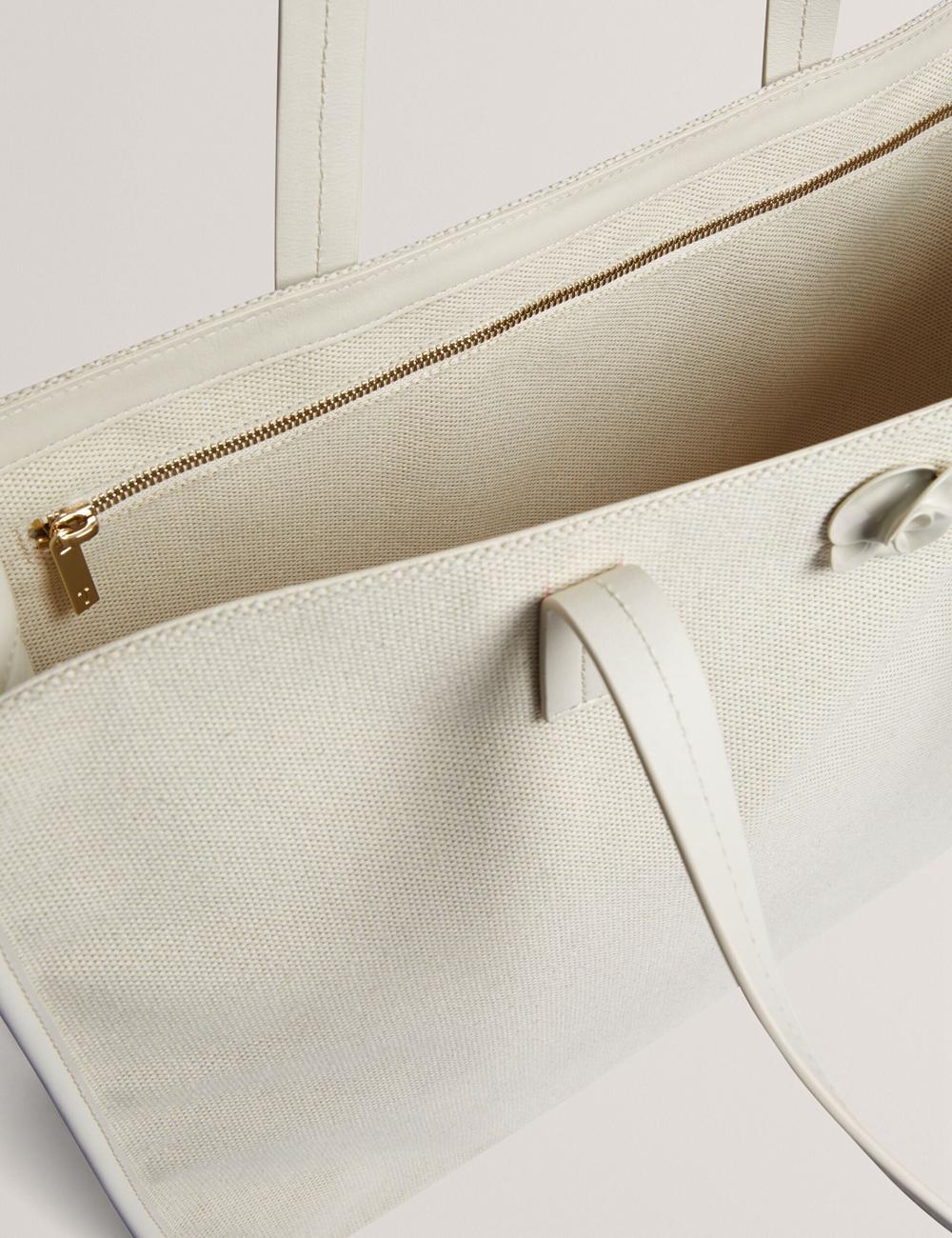 Ecru Ted Baker AUDOS - Rose Detail Wide Canvas Women Tote Bags | Ireland  1496-NRYDC